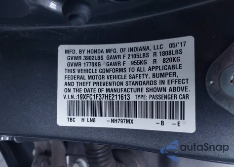 2017 Honda Civic Ex-T from USA, damaged, VIN 19XFC1F37HE211613